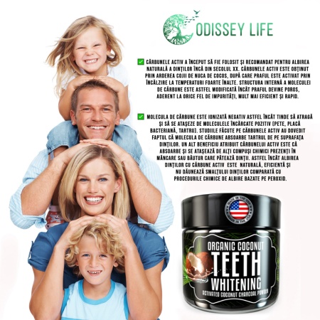 Carbune activ BIO pentru albirea dintilor Odissey Life fabricat in SUA, pudra organica din carbune activ nuca de cocos, 30 g - Img 8