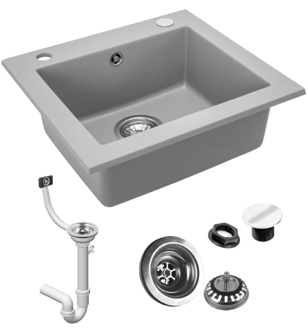 Chiuveta Bucatarie Pro GRANIT WEST GREY, Dimensiuni 44 x 48.5 x 17 cm, 1 Cuva, Incastrabila, Gri - Img 3