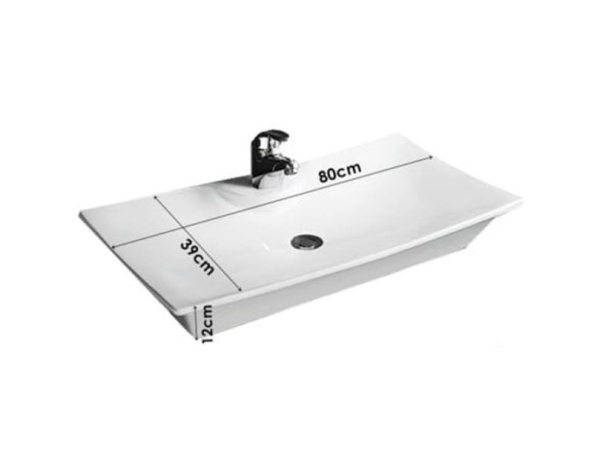 Chiuveta de blat PRO ASTRA, Dimensiuni 80 x 39 x 12 cm, Forma Dreptunghiulara, Ceramica sanitara, cu gaura baterie, Alb - Img 6