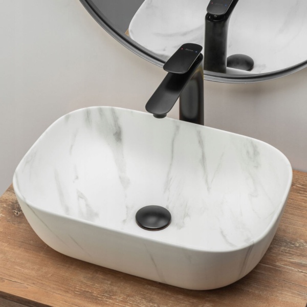 Chiuveta de blat REA BELINDA MARBLE Mat, Dimensiuni 46 cm x 32 x 12.5 cm, Ceramica Sanitara,fara gaura baterie, Gri - Img 3
