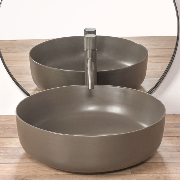 Chiuveta de blat REA ELMA Warm Grey, Dimensiuni 45 cm x 45 x 14 cm, Ceramica Sanitara,Fara Gaura baterie, Gri Mat - Img 3