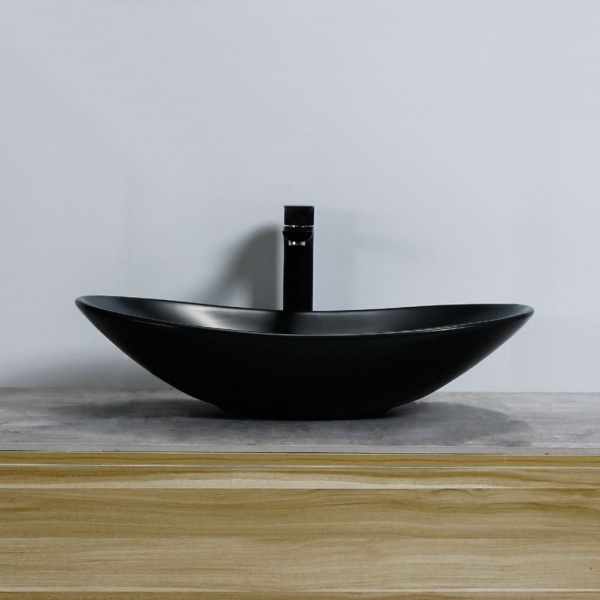 Chiuveta de blat REA ROYAL Black, Dimensiuni 61.5 x 37 x 14.5 cm, Forma Ovala, Ceramica sanitara, Negru Mat - Img 3