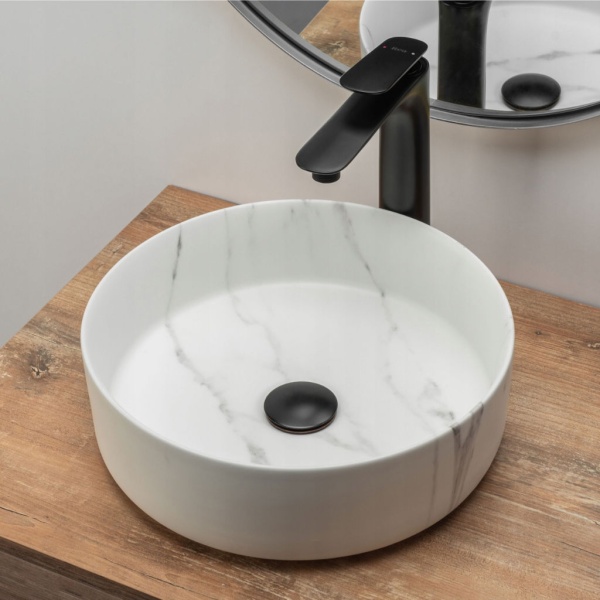 Chiuveta de blat REA SAMI Marble Mat, Dimensiuni 36 cm x 36 x 11.5 cm, Ceramica Sanitara,Fara Gaura baterie, Gri Mat - Img 4