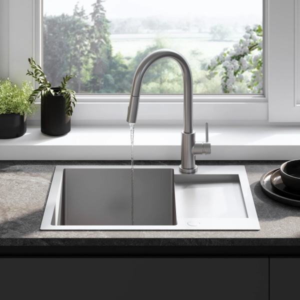 Chiuveta de bucatarie Inox PAUL, Model modern 60x48cm, Culoare Brush Nickel - Img 7