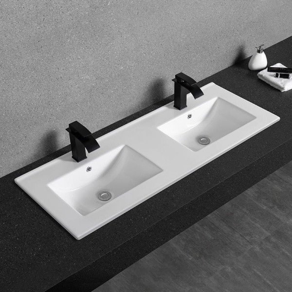 Chiuveta Incastrata PRO LACUS 120cm, dubla, 121.5x47x 11 Cm, Montaj Incastrat, Design Deosebit, Forma Dreptunghiulara, Ceramica Sanitara, Alb - Img 4