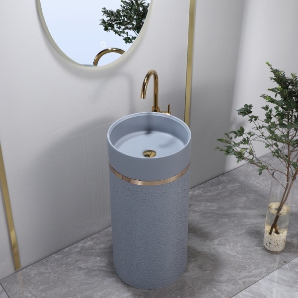 Chiuveta rotunda independenta tip piedestal din ceramica Scot gri H86 x ??40 cm - Img 12