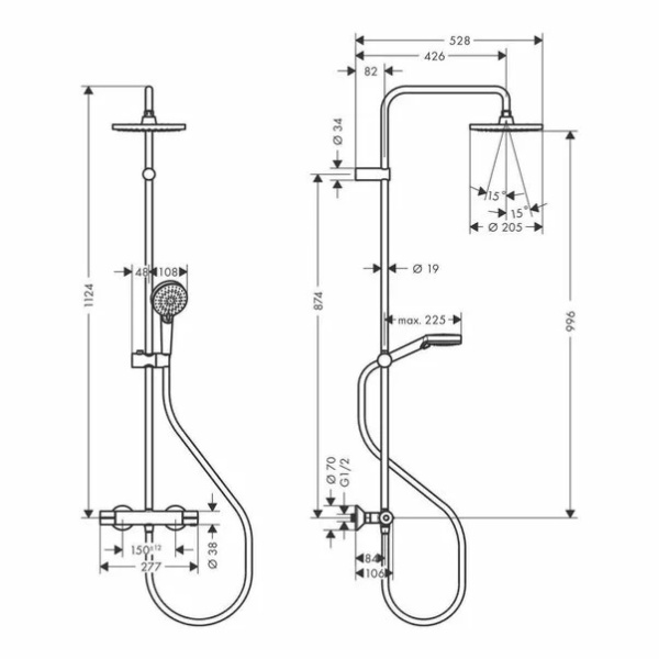 Coloana de dus cu baterie termostatata Hansgrohe Vernis Blend 200 cu 2 functii - Img 2