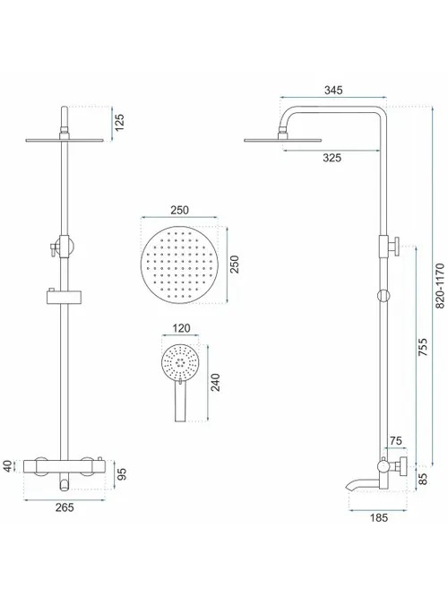 Coloana de dus cu termostat REA Lungo Copper Brush - Img 4