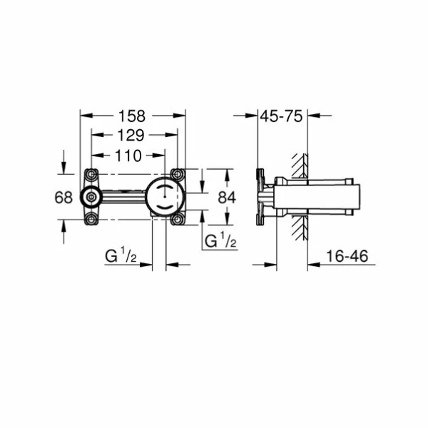 Corp incastrat universal Grohe pentru baterie pe perete - Img 2