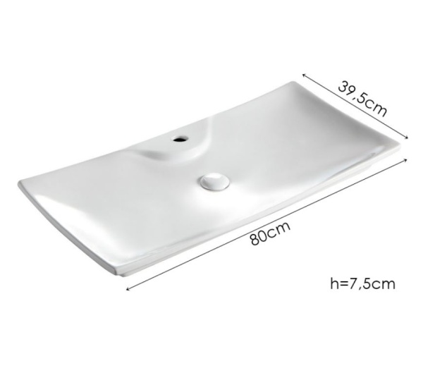 Lavoar de blat PRO AMADO, Dimensiuni 80 x 39.5 x 7.5 cm, Forma Dreptunghiulara, Ceramica sanitara, cu gaura baterie, Alb - Img 5