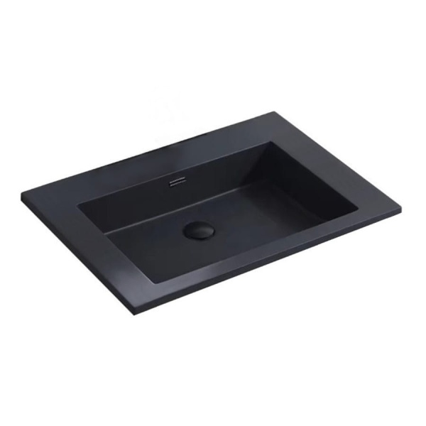 Lavoar De Blat PRO LOTUS BLACK 60 cm, Incastrata In Blat, Design Deosebit,Cu Gaura sau fara Gaura Baterie,Conglomerat,finisaj Mat - Img 5