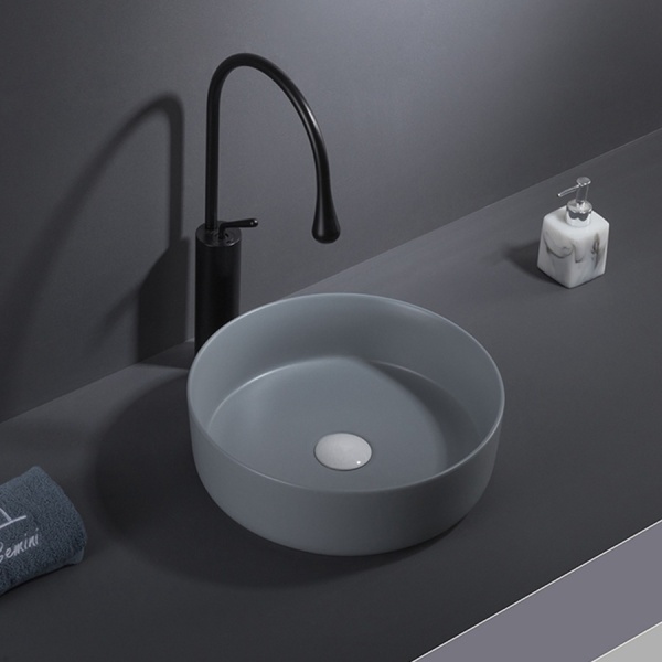 Lavoar De Blat PRO VERONA, Dimensiuni 36 X 36 X 12 Cm, Forma Rotunda, Ceramica Sanitara, Gri Inchis - Img 4