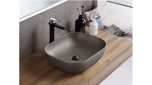 Lavoar De Blat REA BELINDA, Dimensiuni 45.5 X 32.5 X 13.5 Cm, Forma Dreptunghiulara, Ceramica Sanitara, Gri, Finisaj Mat - Img 3