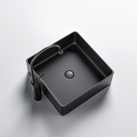 Lavoar pe blat, Aura, Material Ceramica, Negru Mat, 37.5x37.5x13 cm - Img 6
