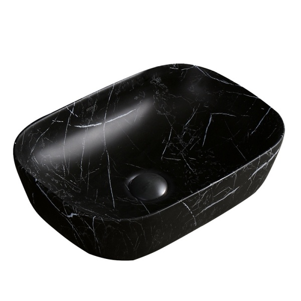 Lavoar pe Blat, Milo, Marmura Ceramica Negru Mat cu Model Alb , Dreptunghiular 45,5 x 32,5 x 13,5 cm - Img 6