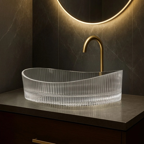 Lavoar pe blat oval din sticla Rea Harper transparent - Img 5