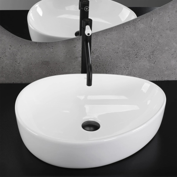 Lavoar pentru blat oval asimetric cu finisaj lucios VANILA alb - Img 2