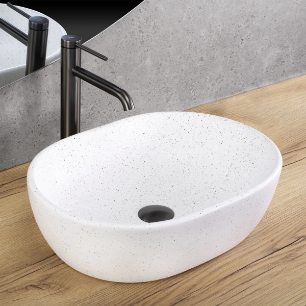 Lavoar pentru blat oval finisaj mat Amelia WARM imitatie piatra - Img 3