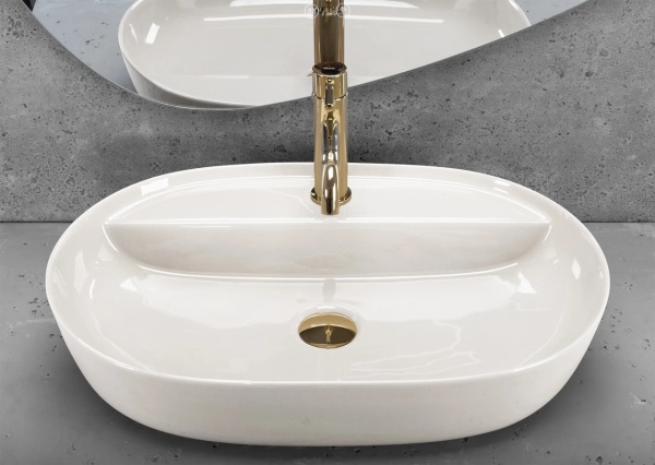 Lavoar pentru blat Rea Aura ,Dimensiune 61cm, Culoare Ecru Shiny - Img 2