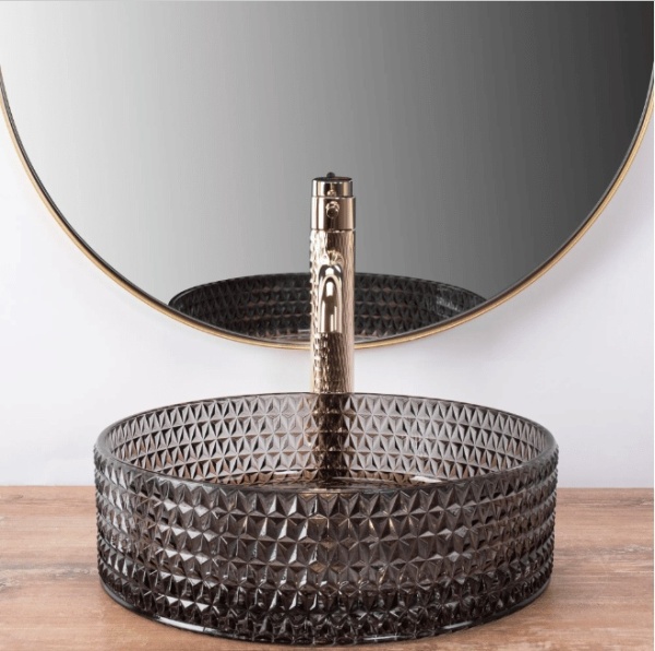 Lavoar REA Cristal din sticla negru rotund, diametru 35.5 cm, montaj pe blat - Img 7