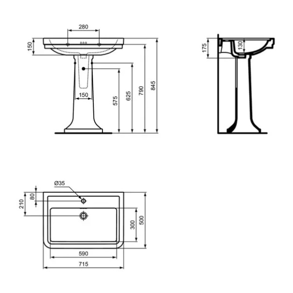 Lavoar suspendat Ideal Standard Atelier Calla alb lucios 72 cm cu orificiu baterie si preaplin - Img 12