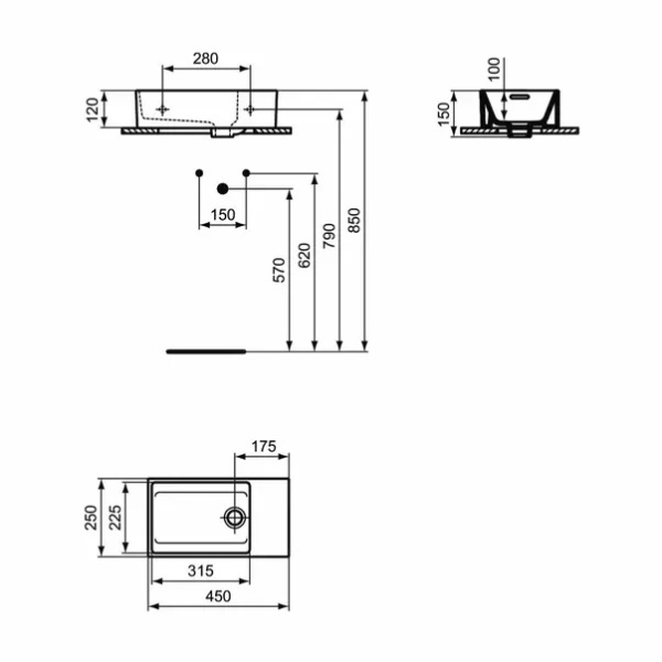 Lavoar suspendat Ideal Standard Atelier Extra 45 cm alb lucios cu orificiu preaplin dreapta - Img 9