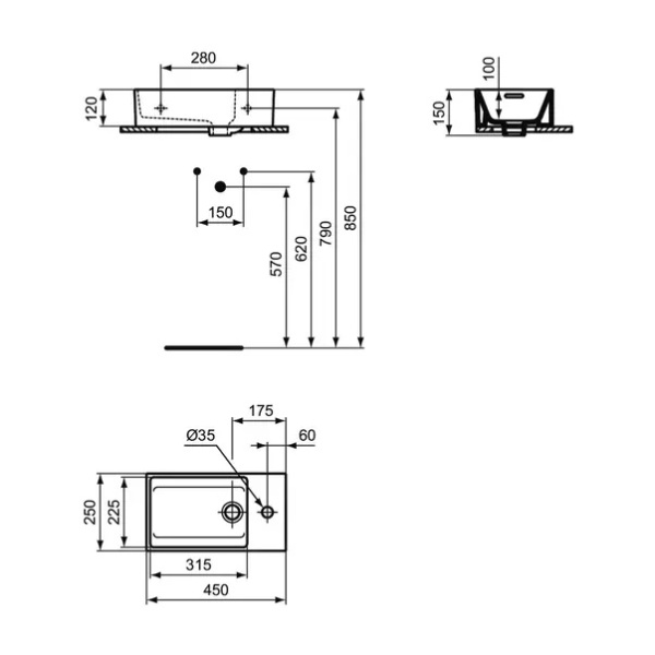 Lavoar suspendat Ideal Standard Atelier Extra alb lucios 45 cm cu orificiu baterie si preaplin dreapta - Img 10