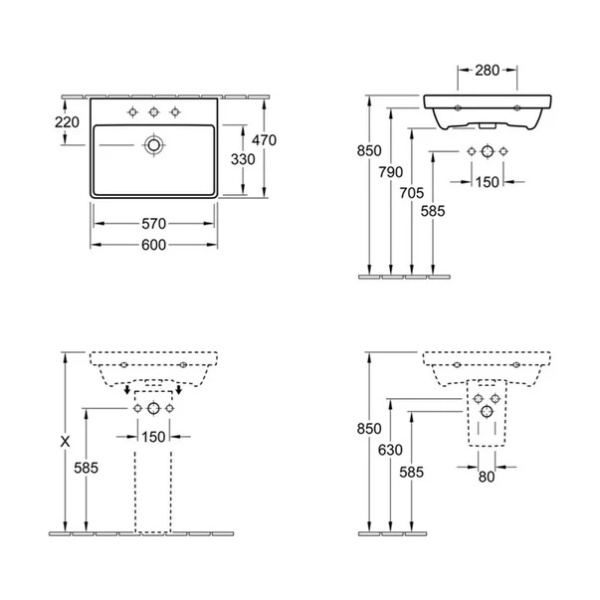 Lavoar suspendat Villeroy&amp;Boch Avento 60 cm alb - Img 3