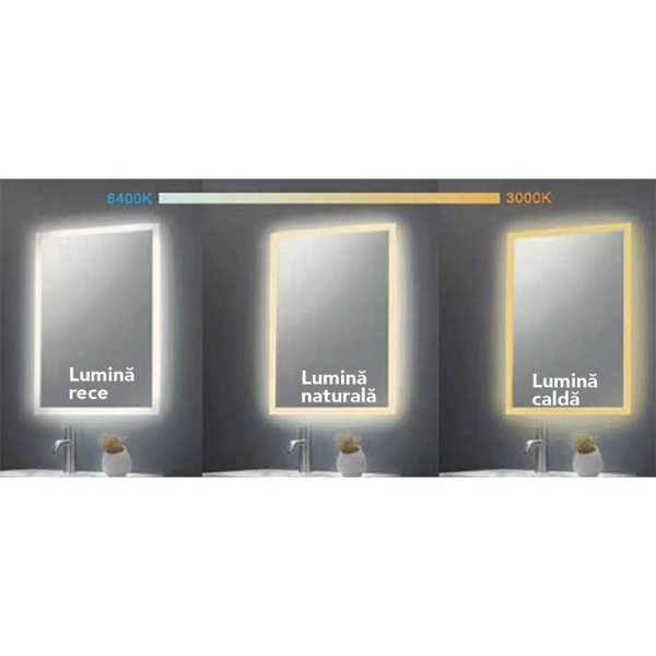 Oglinda Fluminia, Rodin 120, dreptunghiulara, cu LED, 3 culori, dezaburire, 120 cm - Img 6