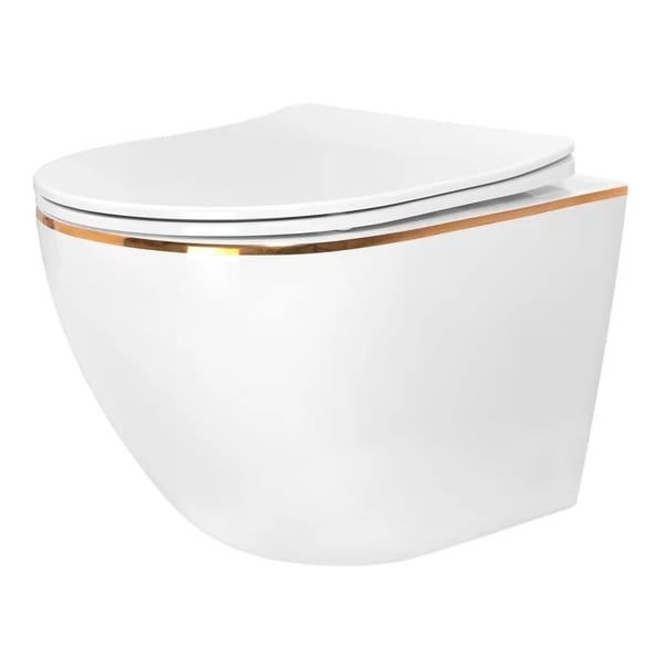 Pachet vas wc suspendat Rea Carlo, capac softclose si set dus igiena intima auriu cu baterie incastrata Invena Bidetta - Img 5
