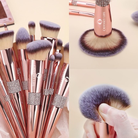 Set 14 pensule pentru machiaj ODISSEY LIFE®, suport pentru pensule, pensule premium profesional make-up, Luxury Crystal-Rose - Img 7