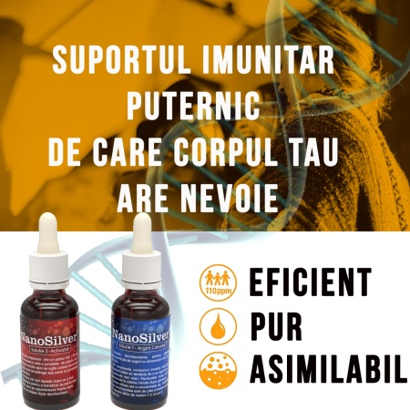Set 2 Sticlute de Argint Coloidal Bicomponent pentru 60 de Portii, NanoSilver Imun 110 PPM cu particule nano, 2x50 ml - Img 2
