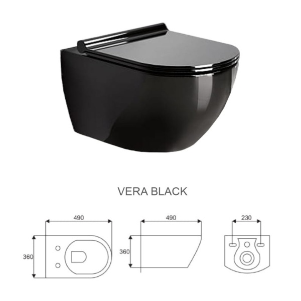 Set Bideu si Vas WC PRO MOUSSE VERA RIMLESS, montaj suspendat, ceramica sanitara, Capac Soft-Close inclus, Negru - Img 4