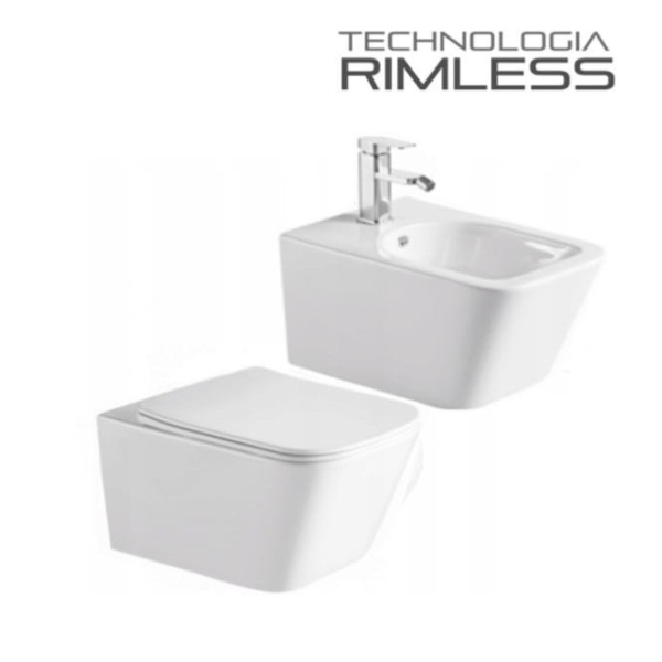 Set Bideu SLIM si Vas WC PRO MOUSSE RIMLESS IMPERIA, montaj suspendat, ceramica sanitara, Capac Soft-Close inclus - Img 2