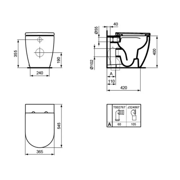 Set vas WC pe pardoseala Ideal Standard Ellisse BTW cu capac softclose alb si bideu - Img 2