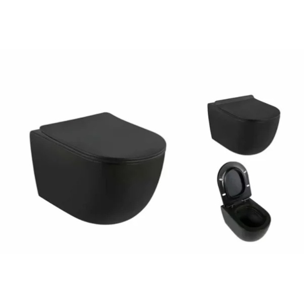 Set vas wc rimless cu capac softclose si bideu Fluminia Minerva negru mat - Img 4