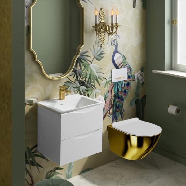 Set WC suspendat auriu-alb Spectrum Trendi Slim Gold White rimless cu capac 36.5 x 49 cm - Img 2