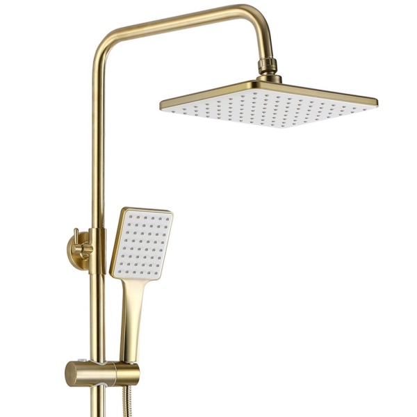Sistem Complet De Dus REA HASS Brush Gold, Montaj Pe Perete, Para Dreptunghiulara Tip Ploaie 19,5 x 26,5 Cm, 3 Functii - Img 2