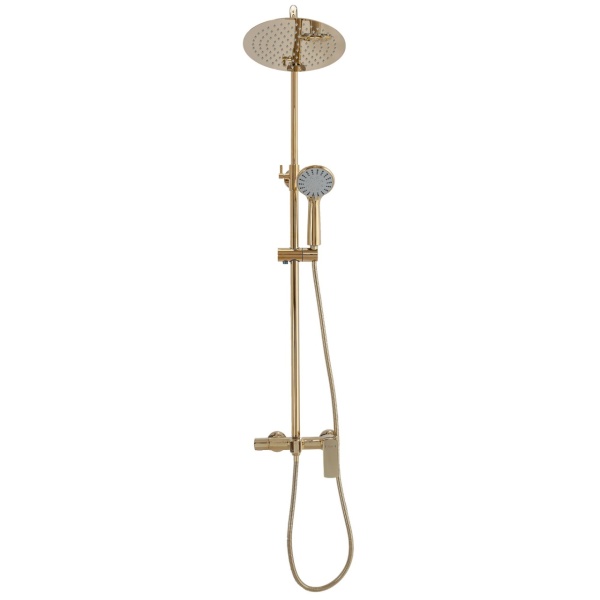 Sistem Complet De Dus REA ROGER GOLD, Montaj Pe Perete,Para Rotunda Tip Ploaie 25x25 cm, 2 Functii De Curgere A Apei, Finisaj GOLD - Img 7