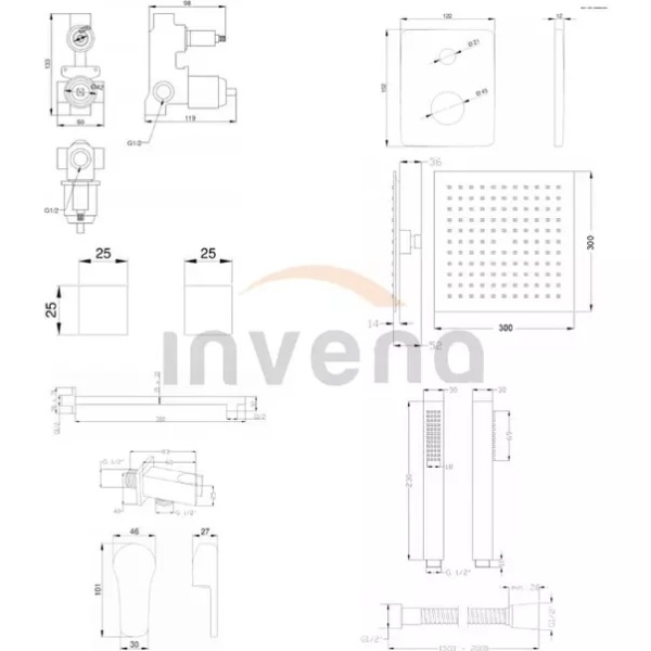 Sistem de dus incastrat Invena Glamour crom lucios - Img 2