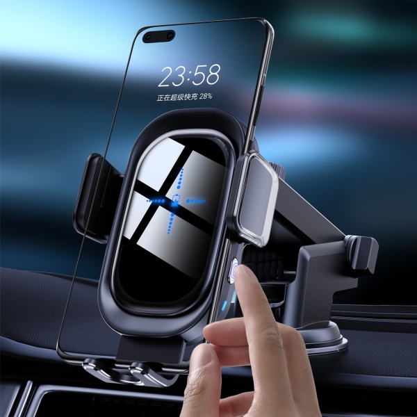 Suport Auto cu Incarcator Wireless SeveShop, Senzor Inteligent, Fast Charger 15W, Fixare in Grila de Ventilatie, Prindere Automata, Rotire 360°, Compatibil Universal cu Android si iOS, Design Stabil si Reglabil, Gri Antracit - Img 2