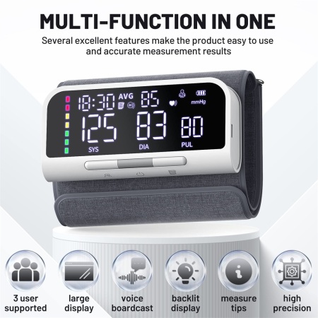 Tensiometru Fara Fir SeveShop pentru Uz Casnic, Reincarcabil, Usor de Utilizat, Cu Aplicatie Gratuita pentru iOS/Android, Apple Health si Google Fit, Monitorizare Tensiune Arteriala Precisa cu Display LED, Design Ergonomic si Elegant, Alb Lucios - Img 2