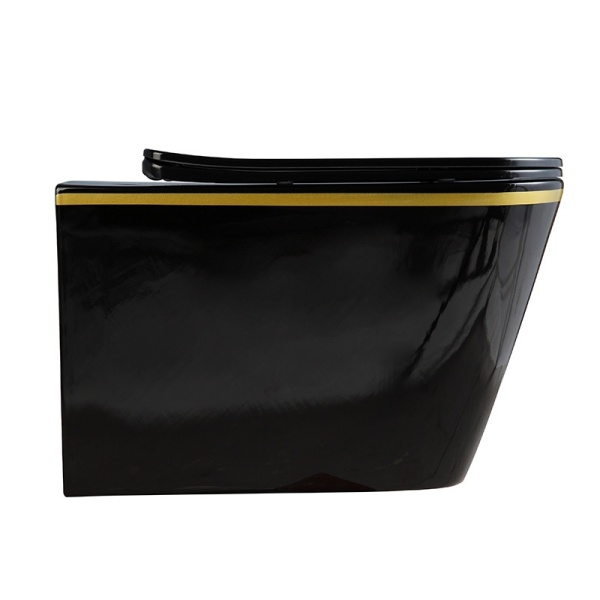 Vas Wc suspendat Rain Rimless Black Gold Edge , capac soft-close inclus - Img 2