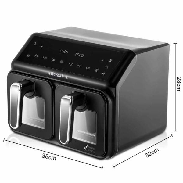 Air fryer AIRNOVA® BiFritto 9.4L, 2200W, Friteuza cu aer cald, 2 compartimente, Negru - Img 4