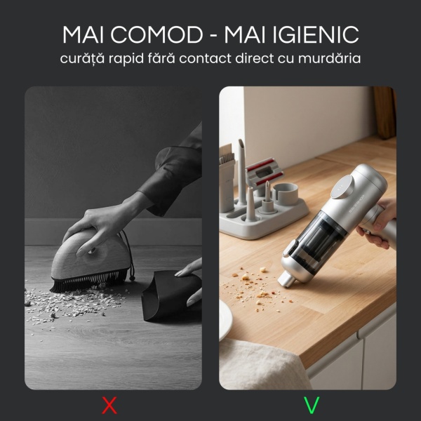 Aspirator Mana Portabil, SeveShop®, Aspirator Fara Fir Wireless, Aspirator Portabil Cu Filtru HEPA, Putere 100W, 7.4V, Autonomie 30–60 Min, Aspirator Mana Cu Capacitate 0.2L, Ideal Pentru Casa Birou Si Masina, Compact Si Usor, Curatare Wet &amp; Dry, Argintiu - Img 3