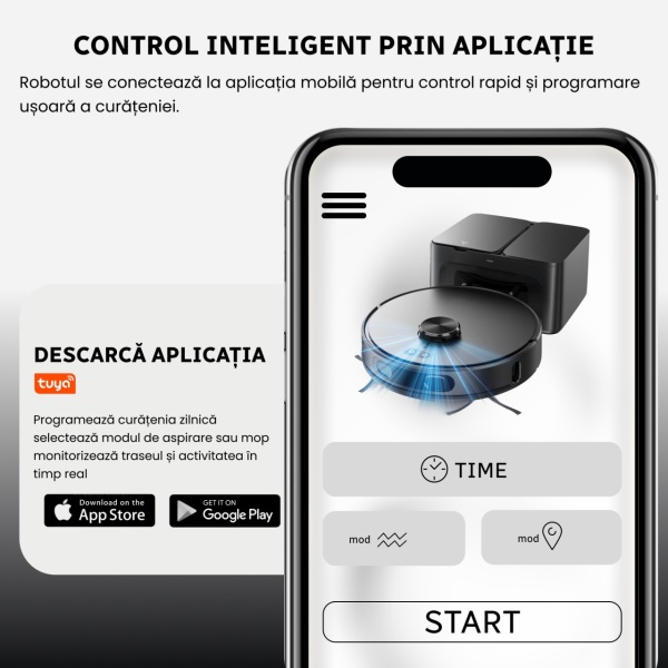 Aspirator Robot Inteligent 3 in 1, SeveShop® D65S Max Teendow, Robot Aspirare Cu Navigatie LiDAR 360°, Aspirator Inteligent 3 In 1 Cu Functie Mop, Putere 6000 Pa, Harti Multi Etaje, Control Prin Aplicatie Teendow Si Alexa, WiFi, Senzori Anticadere, Negru - Img 3
