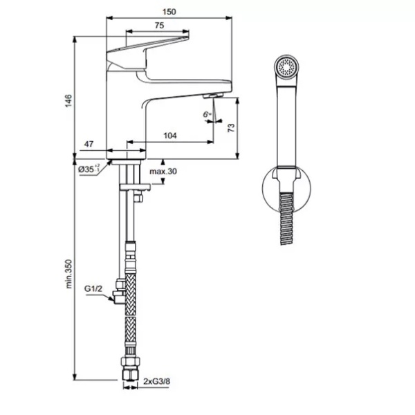 Baterie lavoar cu monocomanda si dus igienic Ideal Standard Ceraplan - Img 4