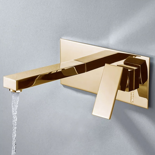 Baterie Lavoar PRO QUADRO GOLD, Montaj Incastrat In Perete, Monocomanda, Culoare Auriu - Img 3