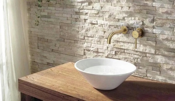 Baterie Lavoar REA LUNGO GOLD BRUSHED + BOX, Montaj Incastrat In Perete, Culoare Auriu - Img 2