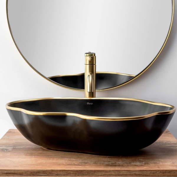 Baterie lavoar REA LUNGO GOLD, Inaltime 28cm, finisaj Auriu Periat - Img 3